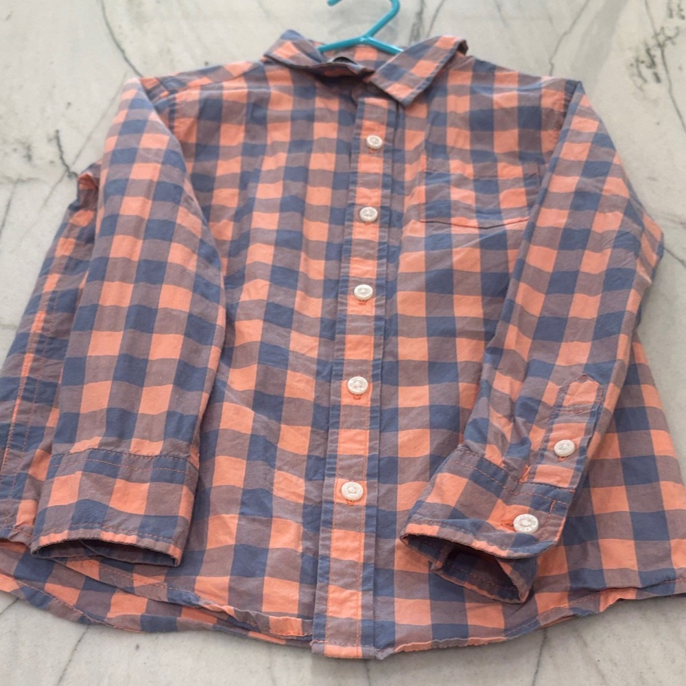 Janie and Jack Orange and Blue Checkered Button Down Shirt